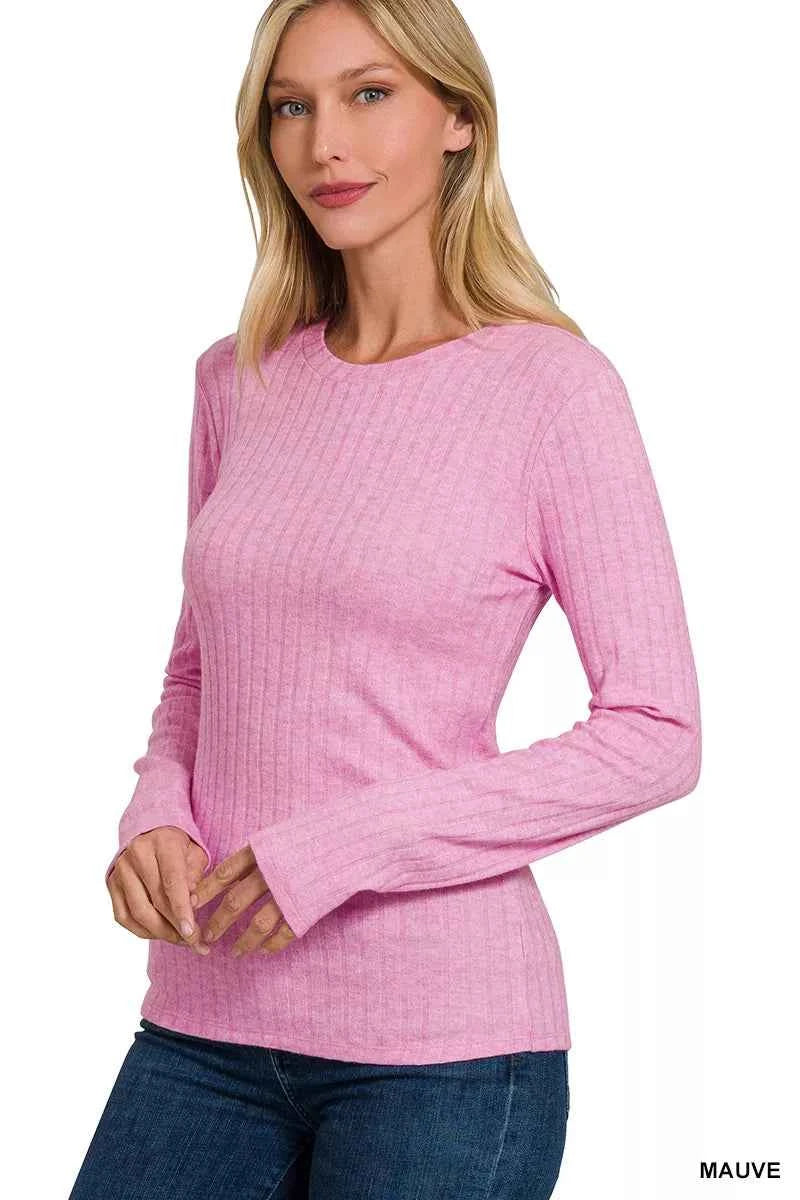 Zenana Ribbed Long Sleeve Round Neck T-Shirt c8204863-86b5-4633-a2f0-988454495ee4-Max-Origin