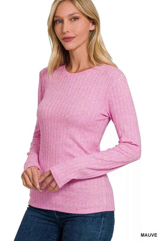Zenana Ribbed Long Sleeve Round Neck T-Shirt c8204863-86b5-4633-a2f0-988454495ee4-Max-Origin