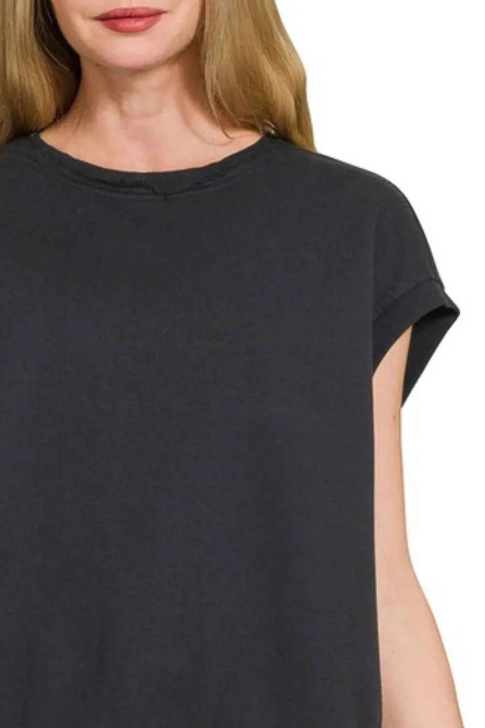 Zenana French Terry Round Neck Cap Sleeve T-Shirt c831913f-2b56-4d19-b89c-83746b443882-Max-Origin