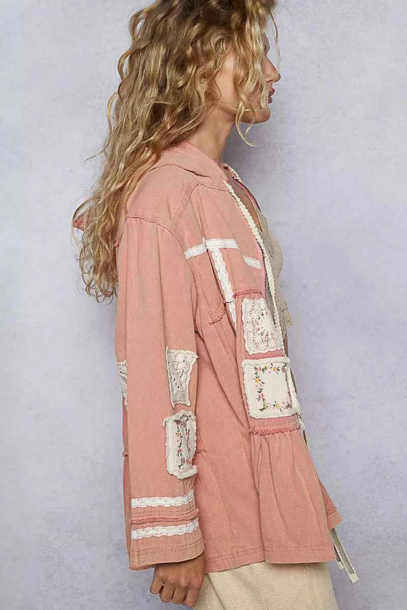 POL Embroidered Patch Hooded Jacket with Lace Detail c83df2e9-ae80-4564-a3bc-c95e2ab2f8b1-Max-Origin