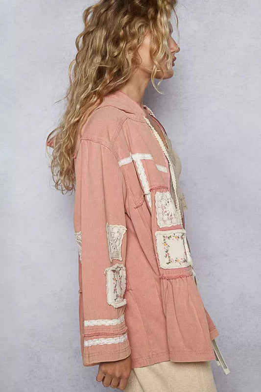 Embroidered Patch Hooded Jacket with Lace Detail c83df2e9-ae80-4564-a3bc-c95e2ab2f8b1-Max-Origin