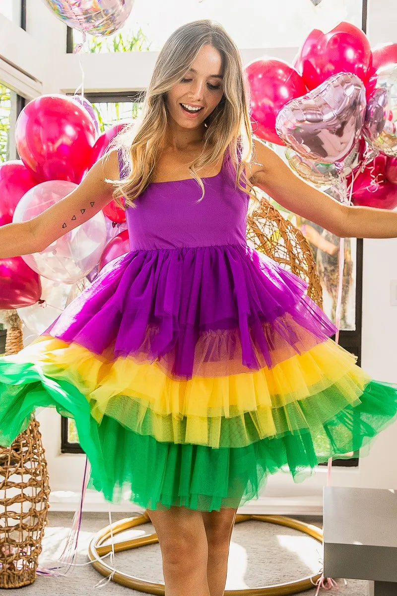 BiBi Mardi Gras Color Block Layered Mesh Tiered Dress c83f9b86d55b4100a4be65b5cf8e5b28-Max-Origin
