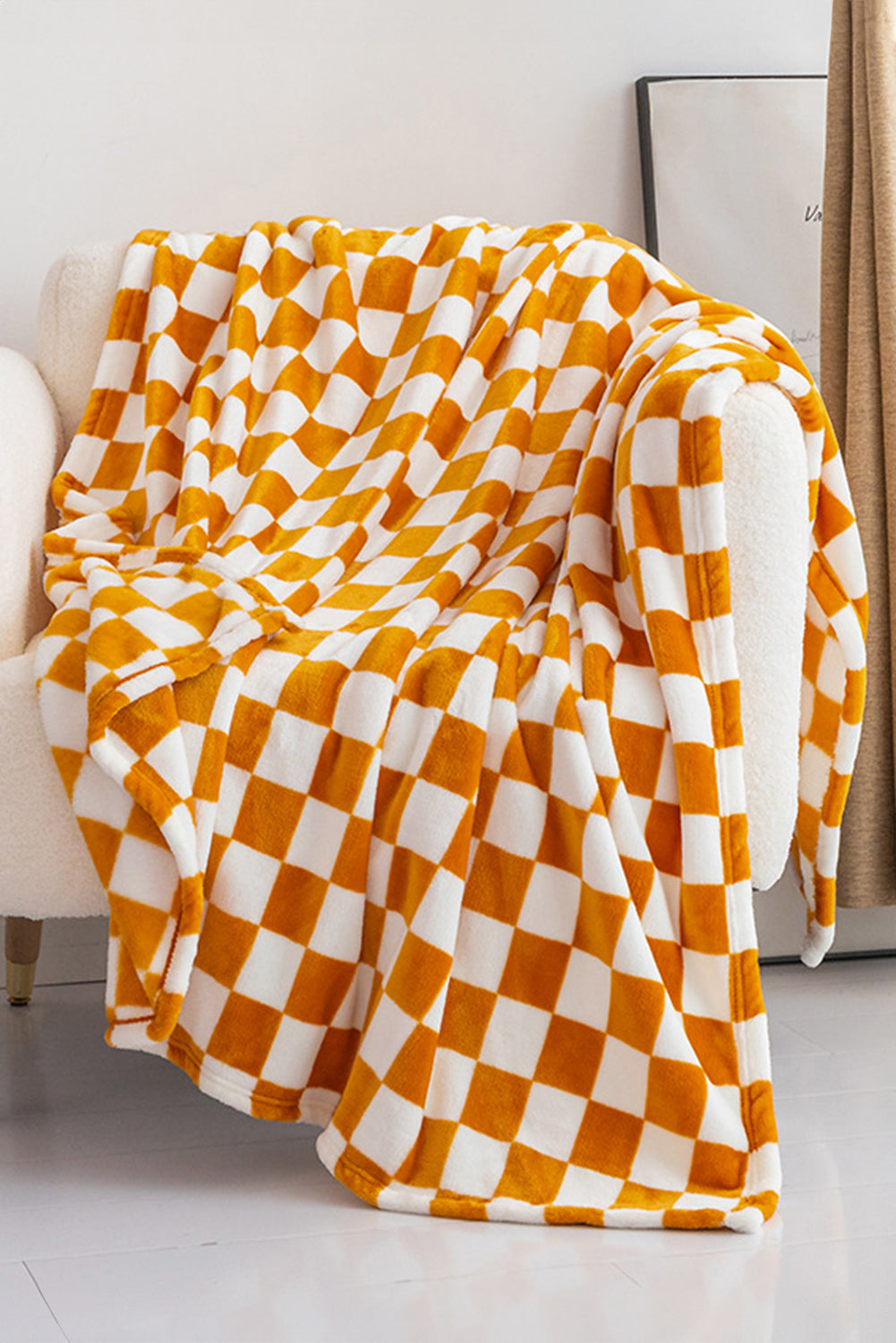 Navy Blue Checkerboard Printed Soft Throw Blanket 120*200cm Yellow ONE SIZE 100%Polyester c8412e07fb7cbf9d