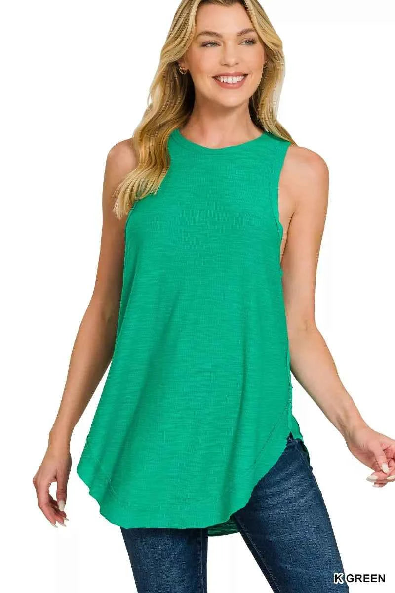 Zenana Curved Hem Slub Tunic Tank K GREEN c8469ba3b47d47e8923f3b978dd73b78-Max-Origin