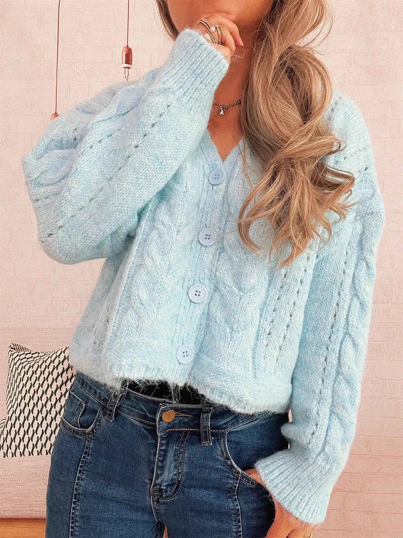 Cable Knit Button-Up Cardigan