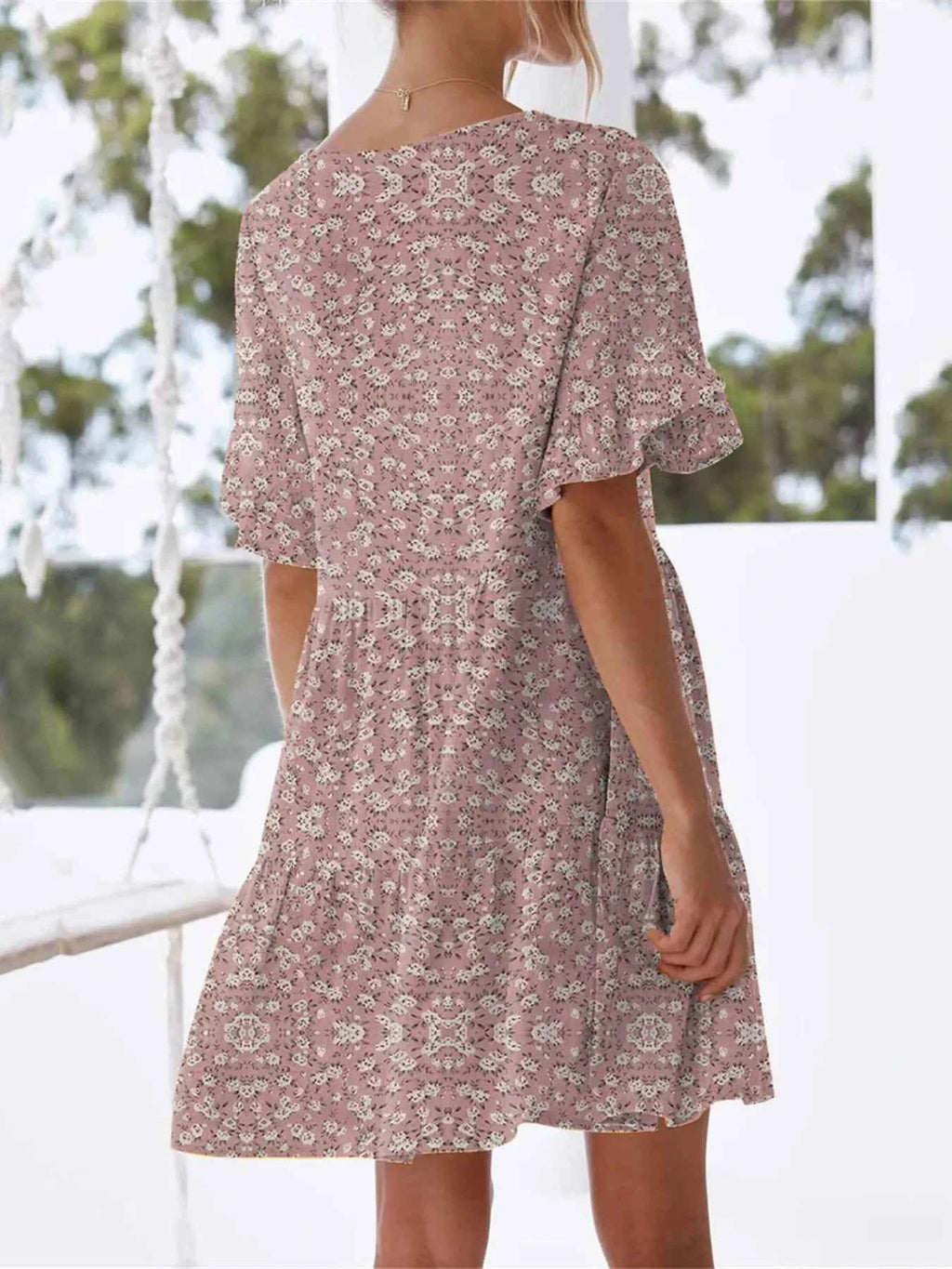 Polka Dot V-Neck Short Sleeve Mini Dress c84ac616327146c68c348abe0f290df2-Max-Origin
