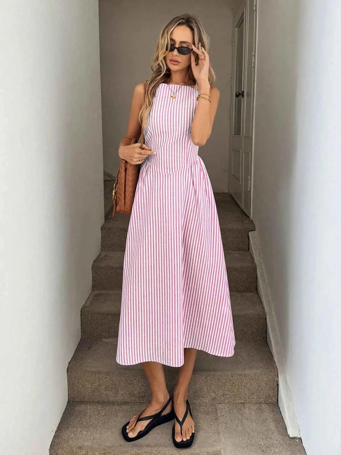 Sleeveless Striped Midi Dress Pink c84fb4eb-52c8-4266-88e9-118fa701bb29-Max-Origin