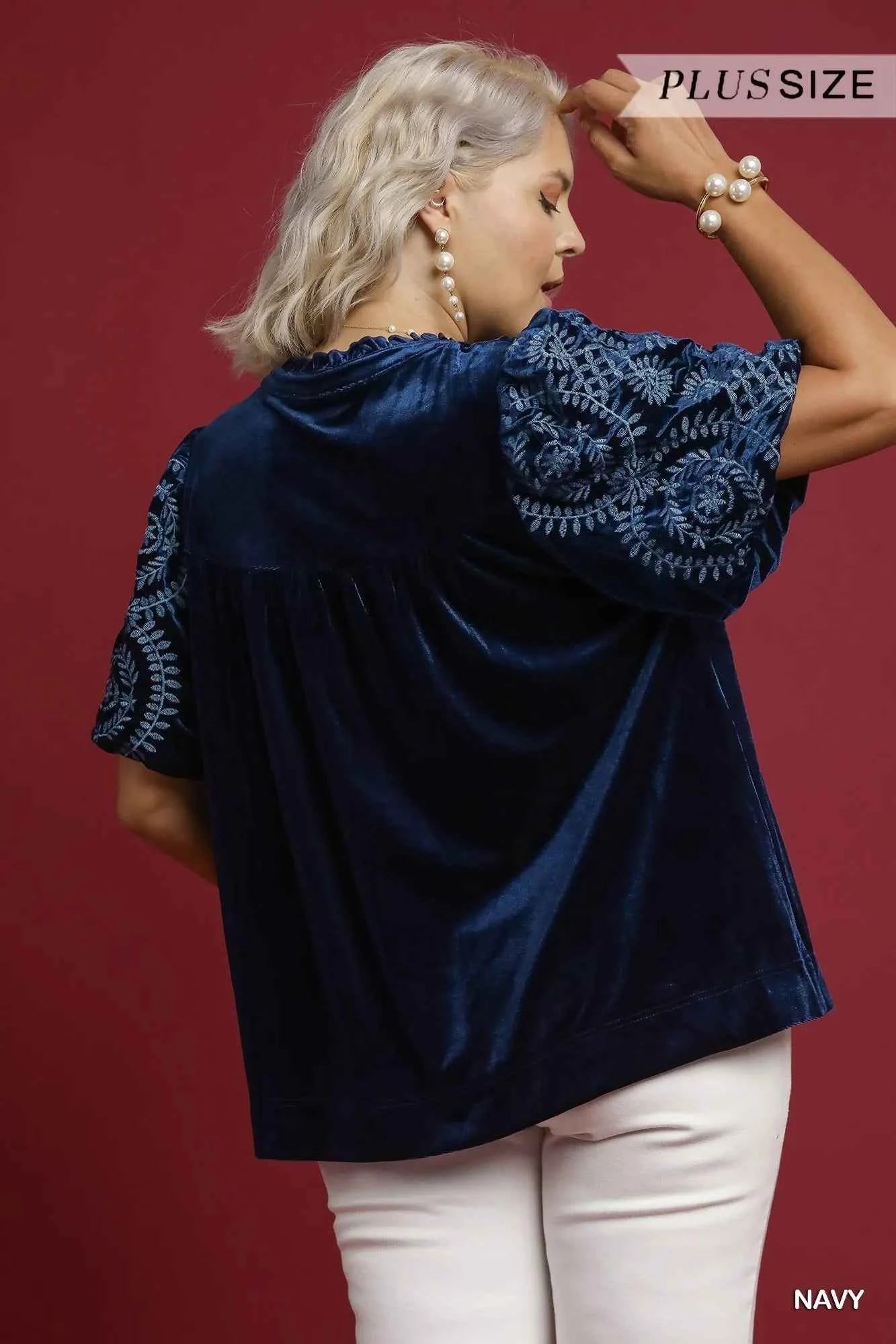 Umgee Full Size Velvet Embroidered Sleeve Blouse Plus Size c85194dc-2e34-4de3-8324-d71f14d04d4e-Max-Origin