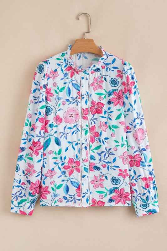 Floral Lace Trim Buttoned Long Sleeve Shirt c85a8aa8-e00d-4b40-8068-bf346095b319
