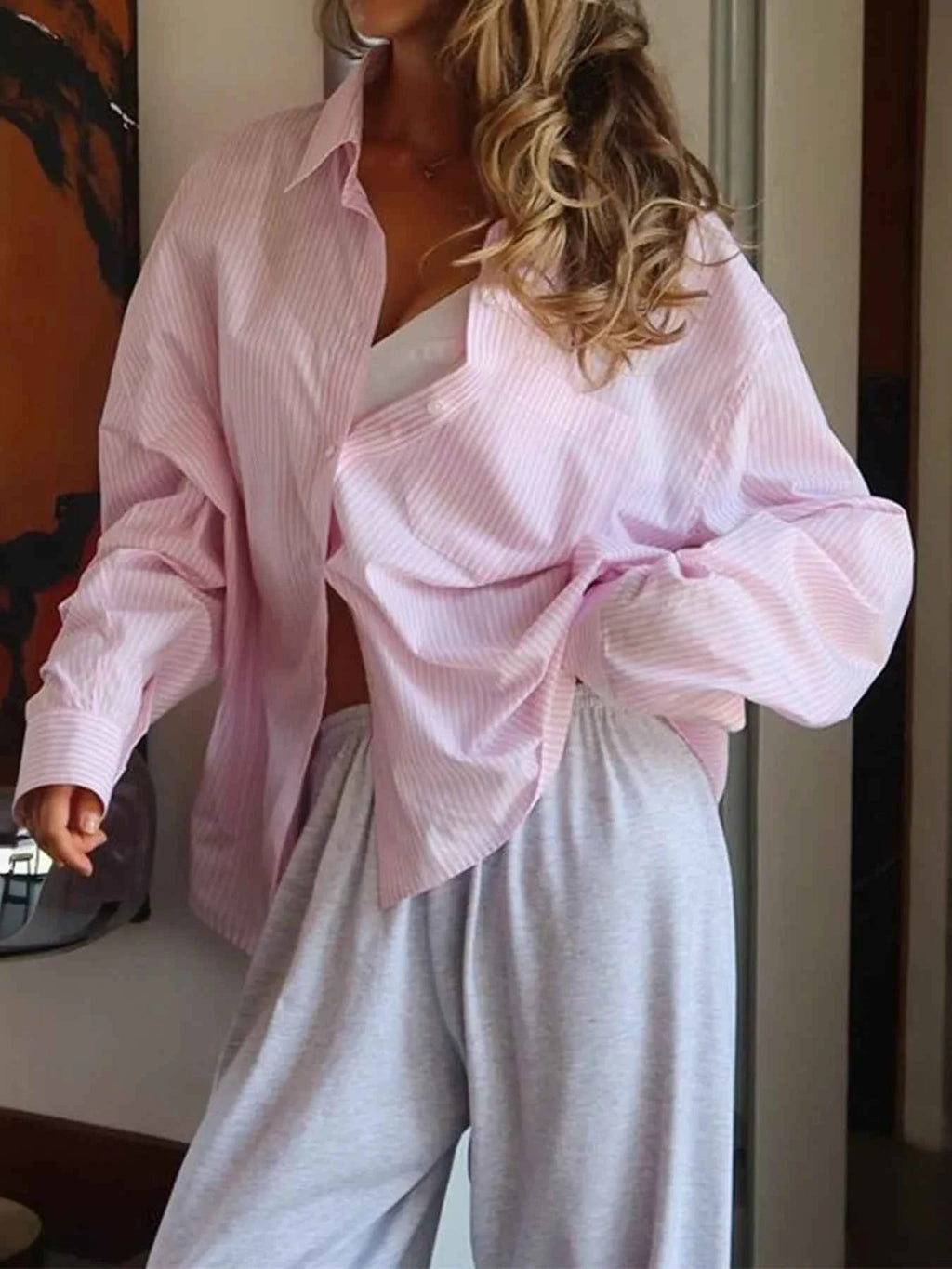 Collared Neck Long Sleeve Striped Button-Up Shirt c8600907682d458db709554801a68d41-Max-Origin