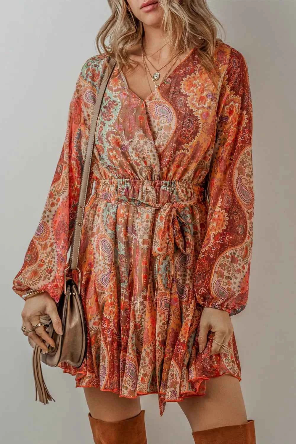 Boho Paisley Print Long Sleeve Mini Dress c861c826-bc7e-4323-a2c5-2c0055e60d42-Max-Origin