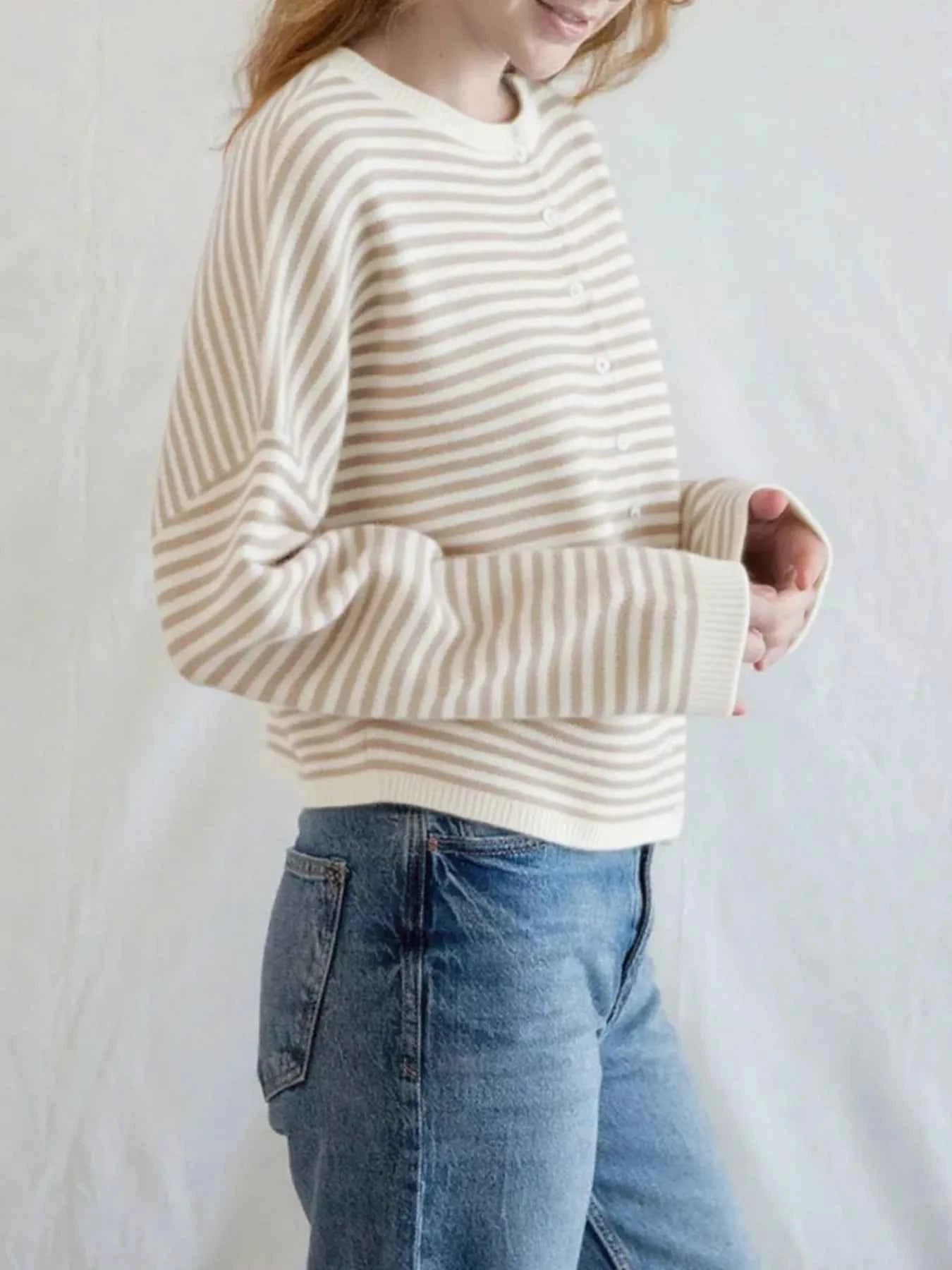 Striped Button Front Long Sleeve Cardigan c863baf9-bf63-45ef-b495-af4e1348bcd4-Max-Origin