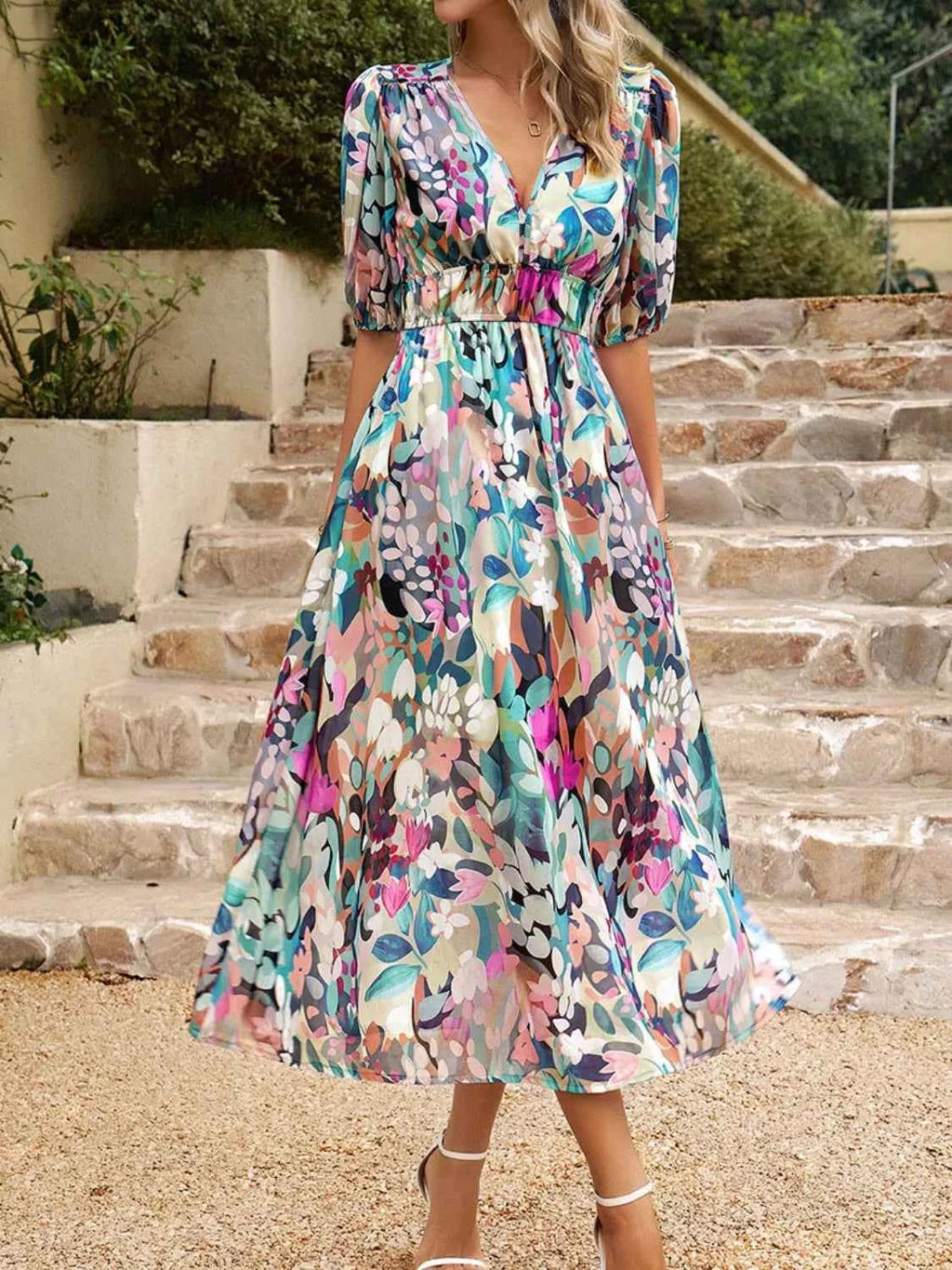 Printed Puff Sleeve Midi Dress c86512a3-6634-49c1-8e73-6f68d56fa5f9-Max-Origin