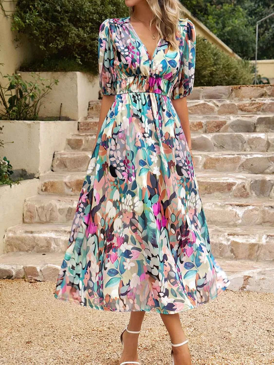 Printed Puff Sleeve Midi Dress c86512a3-6634-49c1-8e73-6f68d56fa5f9-Max-Origin