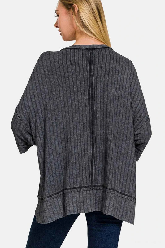 Zenana Washed Ribbed Drop Shoulder Half Sleeve Top c86b3ad7-ef3d-4ba5-8cc3-69805cb53049-Max