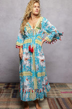 POL Bohemian Print Tassel Trim Maxi Dress IVORY BLUE MULTI c86c3a27-1fd6-424e-836e-931b1a2400dd-Max