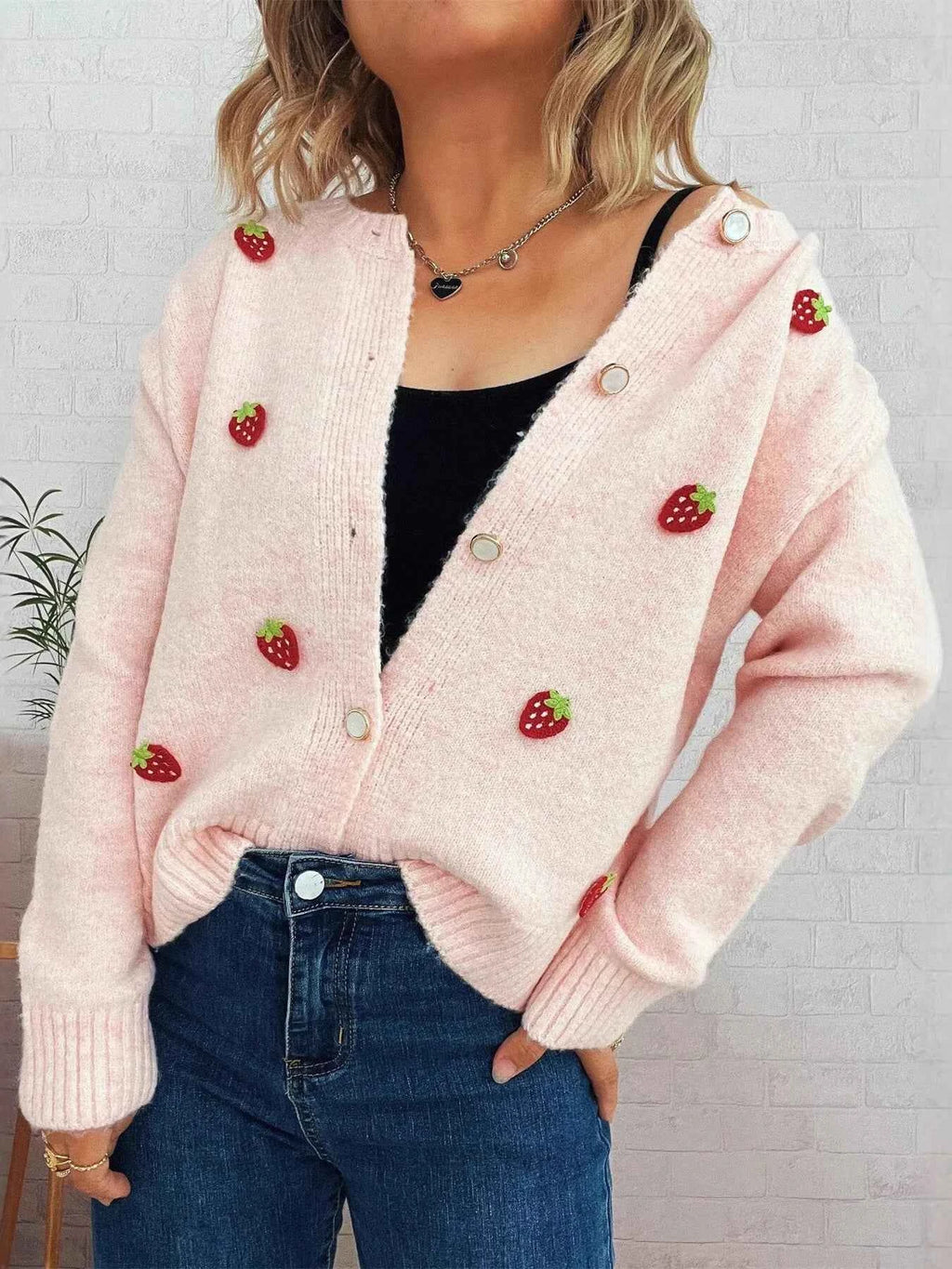 Strawberry Button Up Long Sleeve Cardigan c87131e07ac84c30ab7cf969413393df-Max-Origin