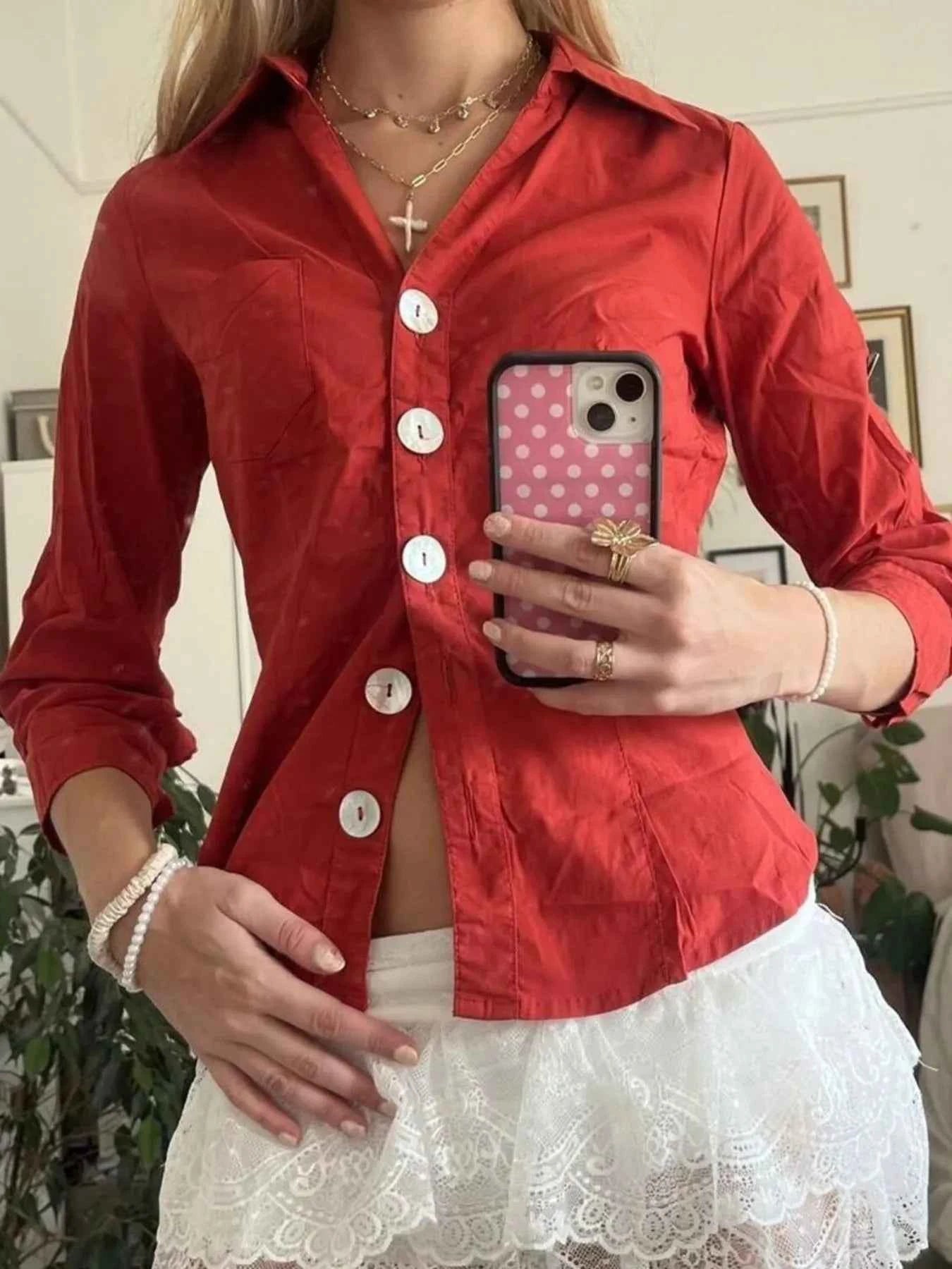 Collared Neck Button-Down Shirt Red c872b2fa-74c0-44f6-9944-21304ef4dbd8-Max-Origin
