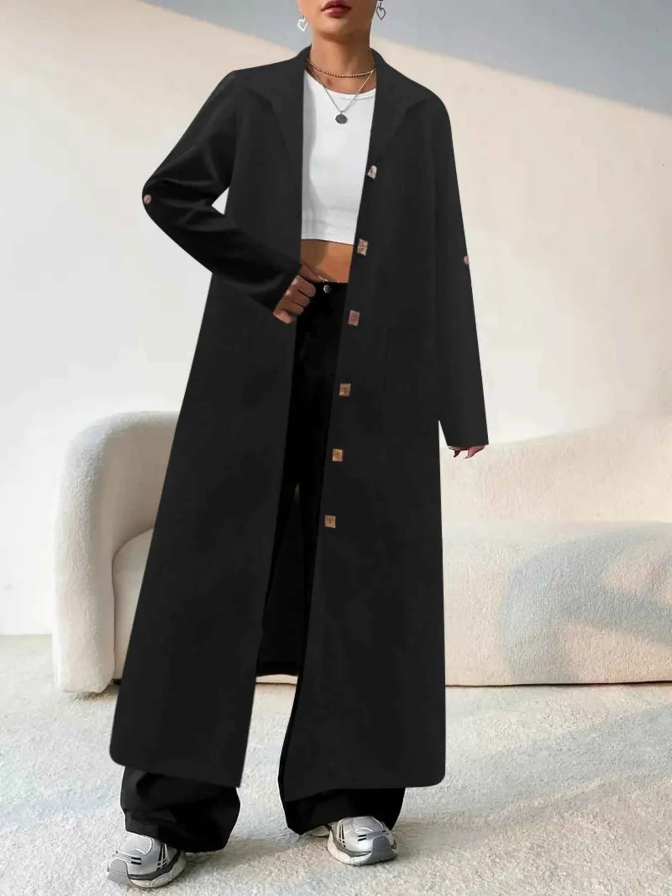 Lapel Collar Button-Front Longline Coat