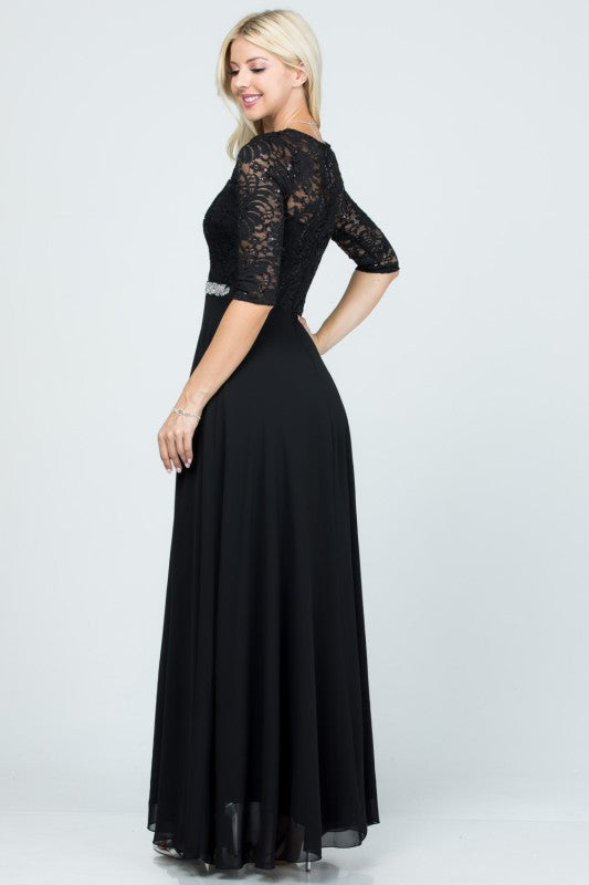 Plus Size A-Line Evening Dress – 3/4 Sleeve Lace Rhinestone Waist Gown c8772332-4b0a-4606-8596-acc24abe71c6