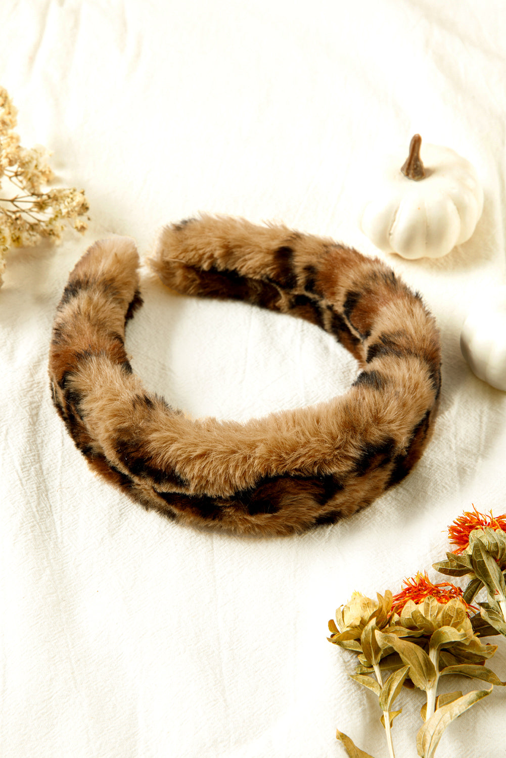 Camel Leopard Print Plush Headband c87db3479aa71552