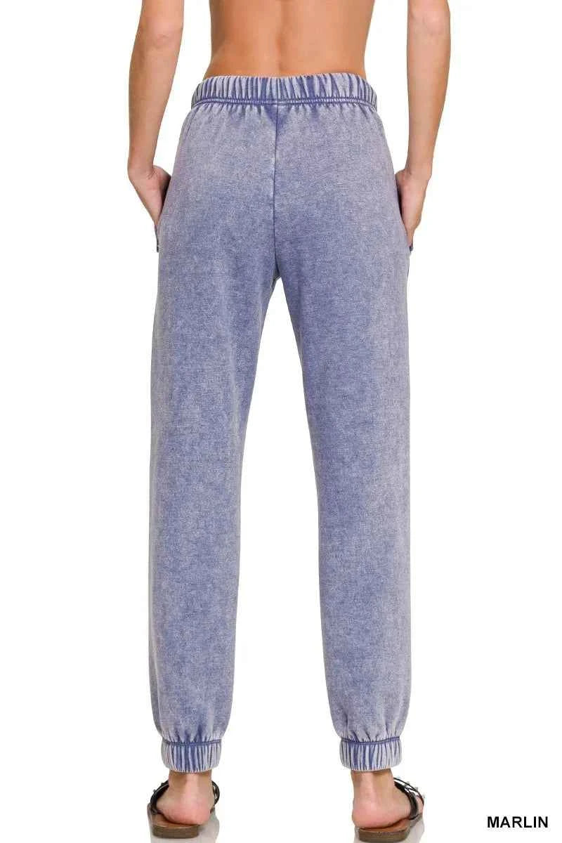 Zenana Acid Wash Fleece Sweatpants with Pockets