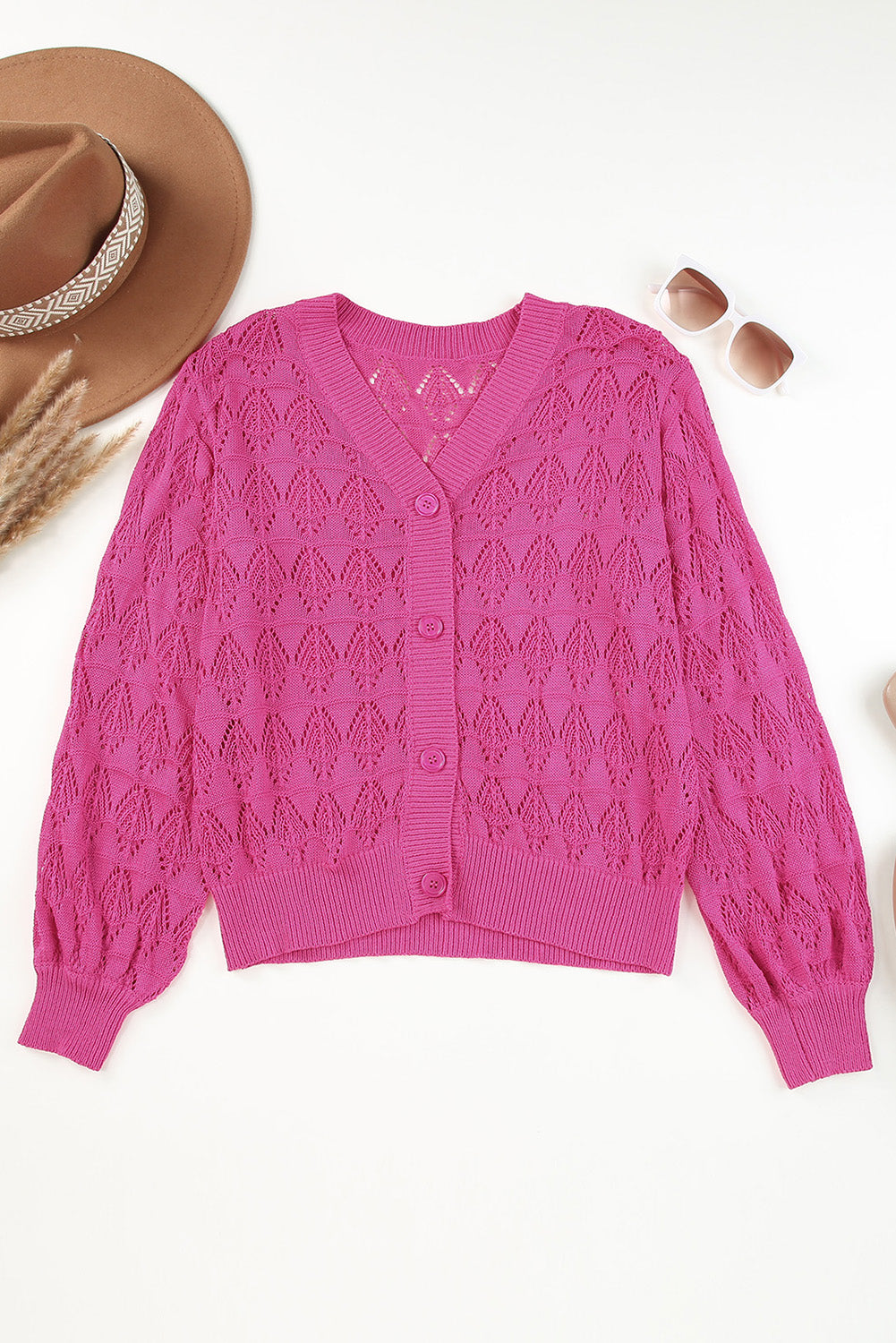 Black Lightweight Buttoned Front Crochet Cardigan c89cab72bf997ef8