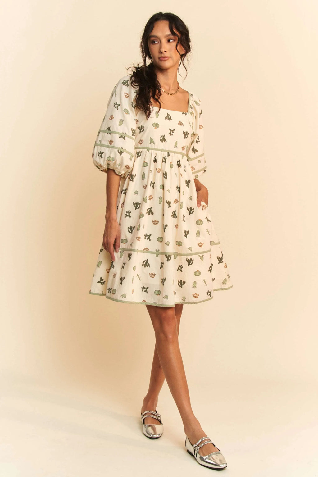Davi & Dani Cactus Printed Poplin Contrast Piping Mini Dress c89d96e9b2494666ae55e825bae70d27-Max-Origin