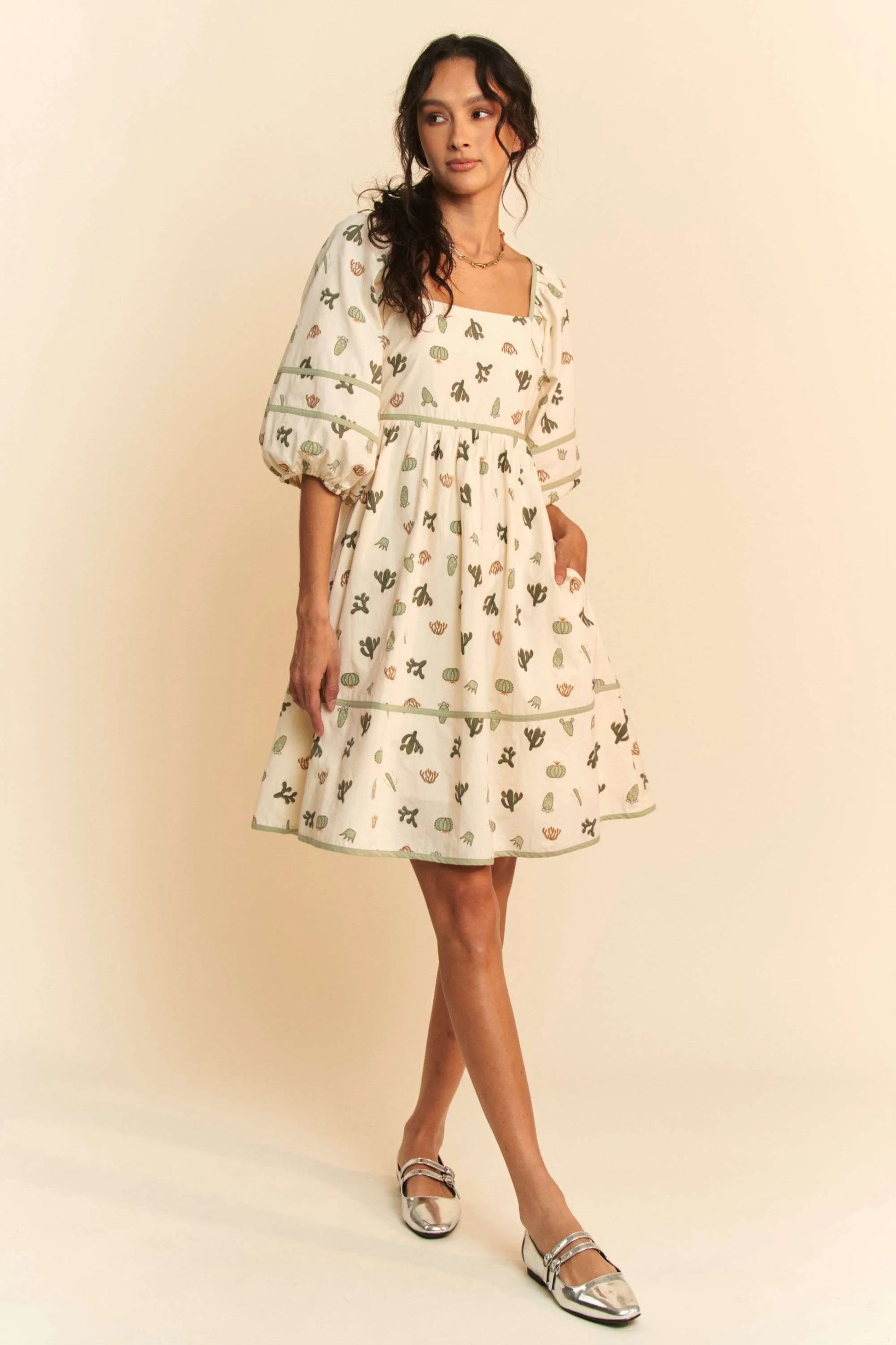 Davi & Dani Cactus Printed Poplin Contrast Piping Mini Dress c89d96e9b2494666ae55e825bae70d27-Max-Origin