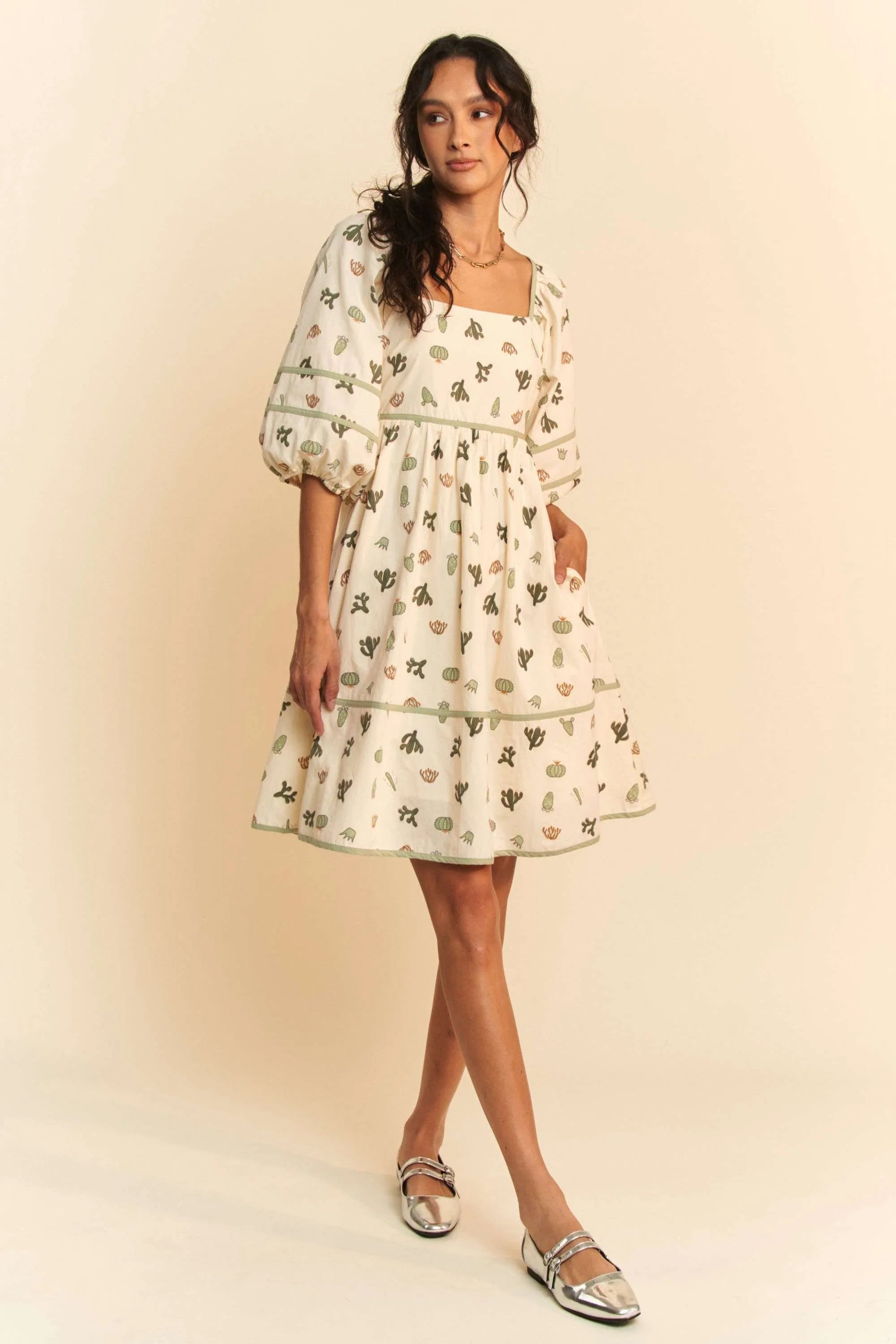 Davi & Dani Cactus Printed Poplin Contrast Piping Mini Dress c89d96e9b2494666ae55e825bae70d27-Max-Origin