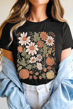 Black Wild Flower Pumpkin Heat Transfer Printing T Shirt c8a20a8a93f2672e