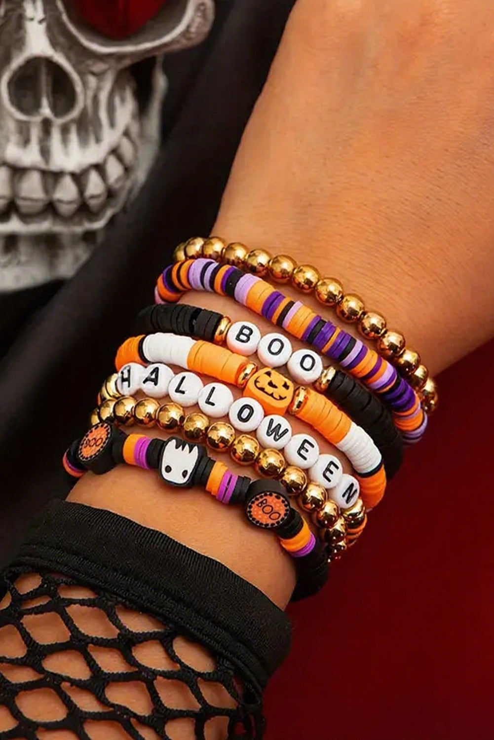 Russet Orange Playful 7pcs Halloween Beaded Bracelet Set c8ad54eab13d8baa