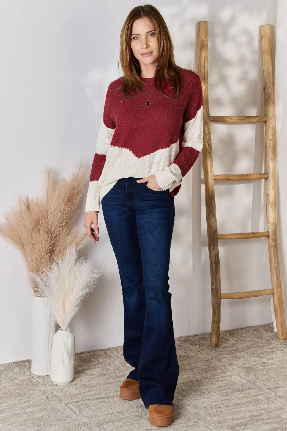 Hailey & Co Full Size Color Block Dropped Shoulder Knit Top c8add6ad-1ea9-4f58-af00-4e73cb69509d-Max