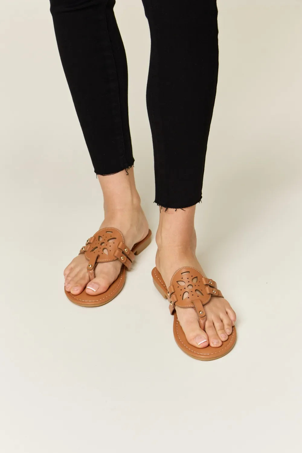 Forever Link Cutout PU Leather Open Toe Sandals TAN c8b23b7b-6118-4917-b2a1-f4003c893ee3-Max