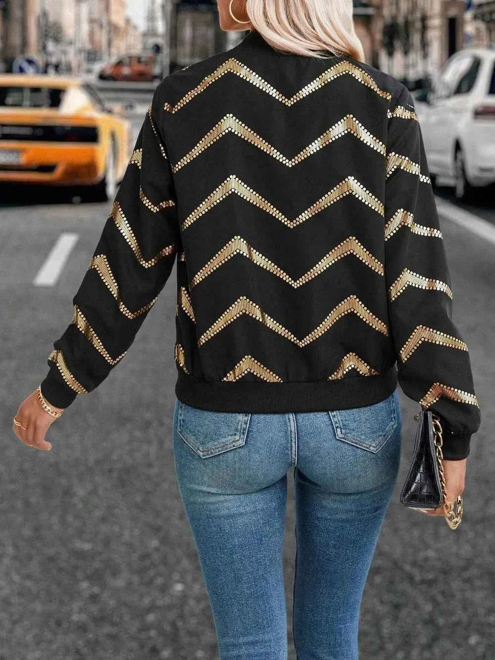 Printed Baseball Collar Zip Up Jacket c8b66967-b0d3-4629-af8b-c735589f9ba9-Max