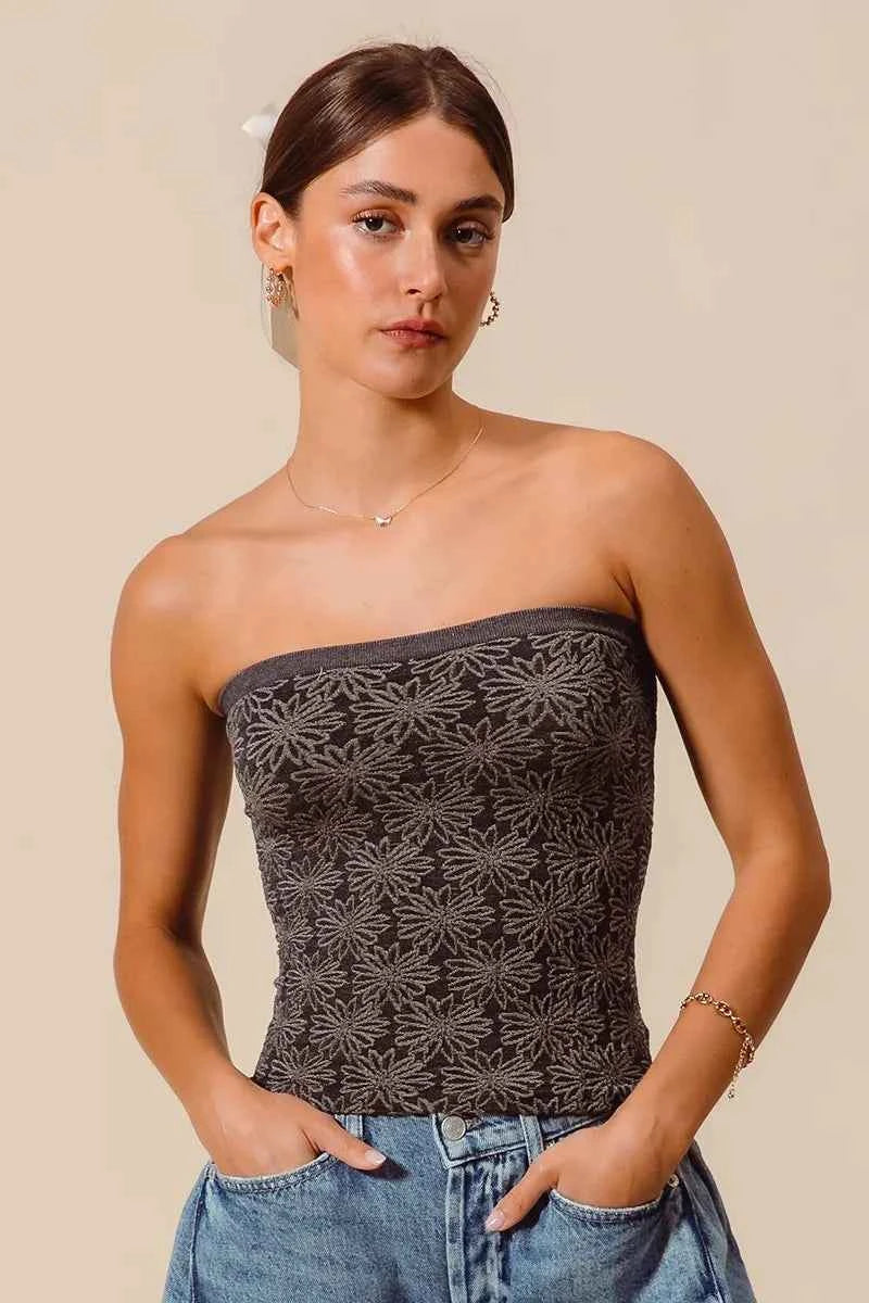SO ME Jacquard Floral Two Tone Seamless Tube Top c8b8e3d687bb4f07bf8db69b2228671e-Max-Origin