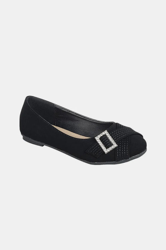 Forever Link Slip On Rhinestone Buckle Ballet Flats Black c8beb36a-a93e-429c-ac1e-577eb337b428-Max