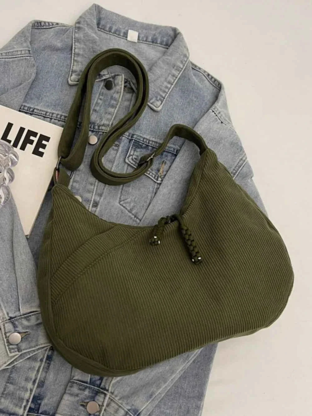 Ribbed Adjustable Strap Shoulder Bag c8c01064-4160-4b07-a8a4-31bd883b5666-Max