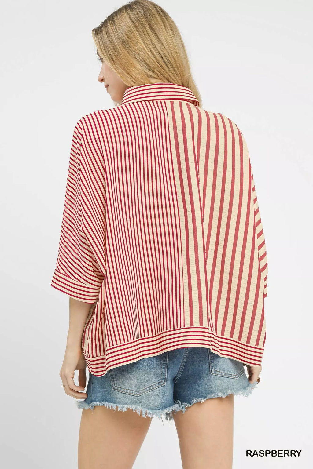 Umgee Mixed Stripe Oversized Button Down Top c8c07db7-4fd5-427f-bb7f-2701a0da2f9c-Max-Origin