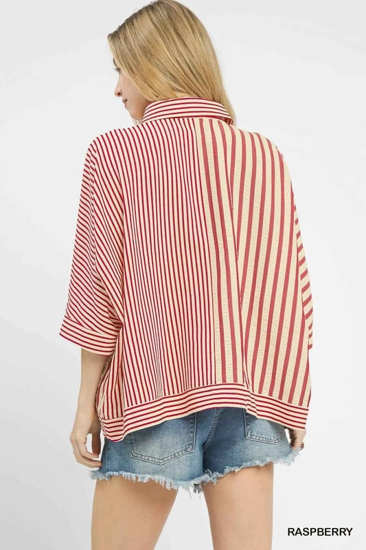 Mixed Stripe Oversized Button Down Top c8c07db7-4fd5-427f-bb7f-2701a0da2f9c-Max-Origin