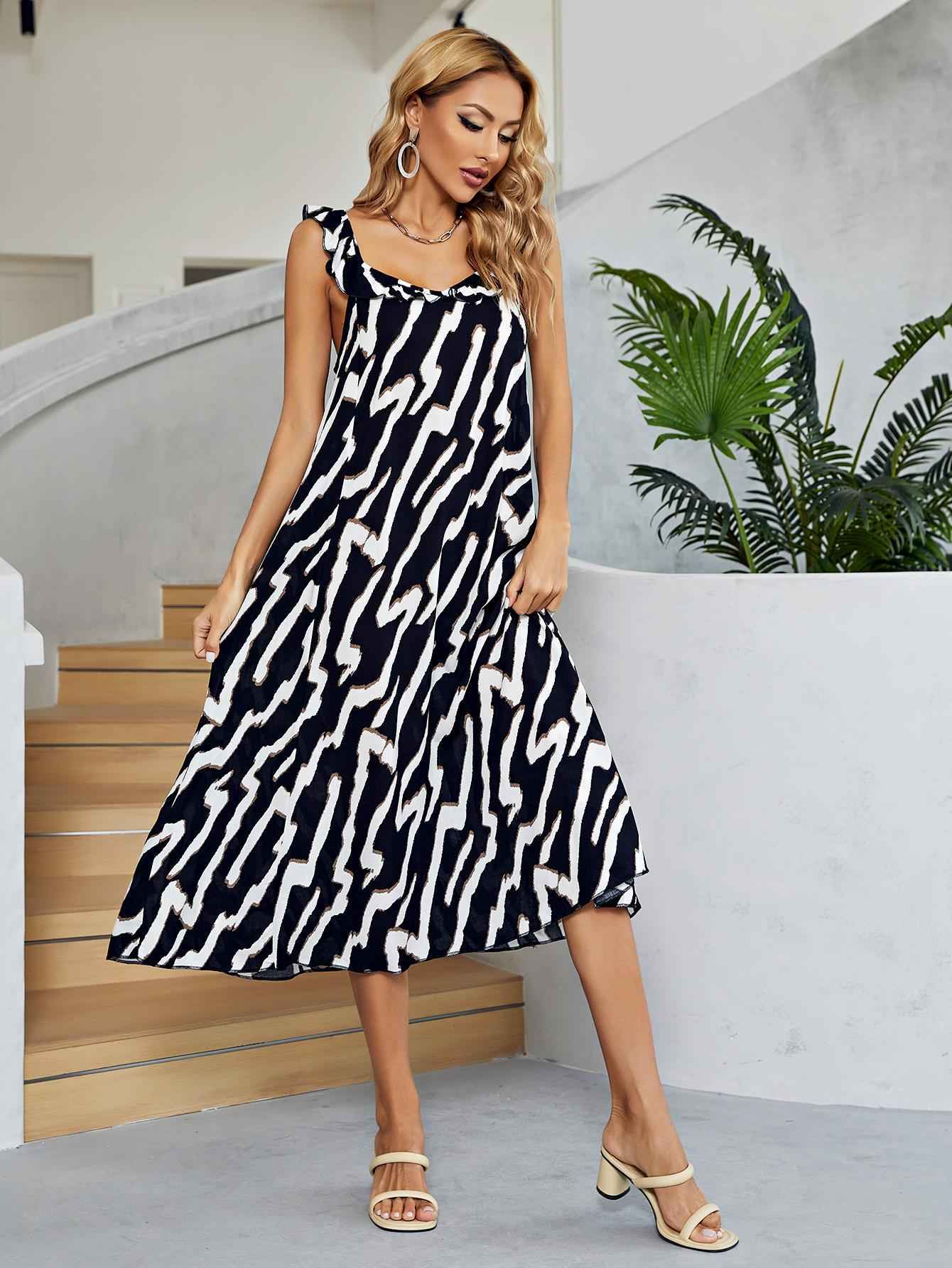 Two-Tone Low Back Midi Dress Black White c8d0a8503dab48d79a8000b831d791b6-Max