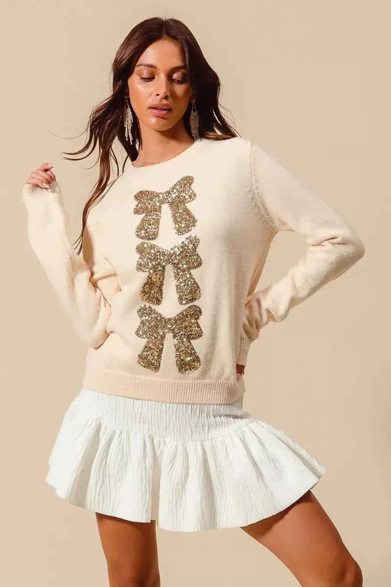 SO ME Sequins Bow Ribbon Embellished Christmas Sweater c8d27b5381f44bd8bfed22293c995a44-Max-Origin