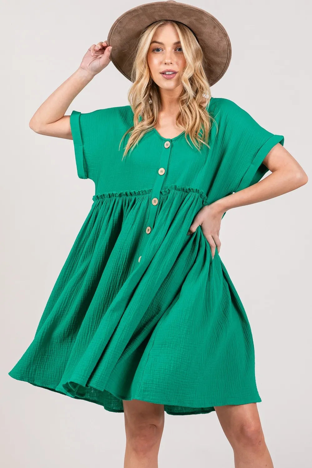 SAGE + FIG Full Size Button Up Short Sleeve Dress c8d9e465-9988-41b7-85cd-66aa65e732b7-Max