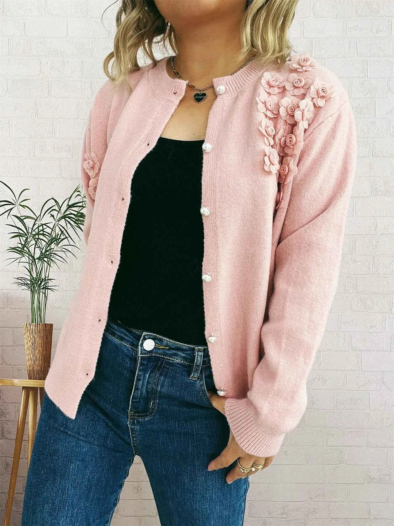 Flower Button Up Long Sleeve Cardigan c8de1d96398e4d07bf2abeb6193b4e04-Max-Origin