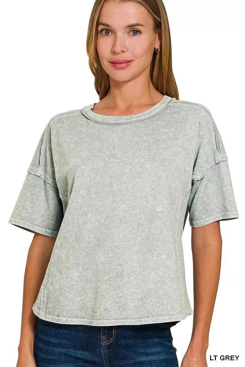Zenana Halo Snow Washed Short Sleeve Tee and Shorts Set c8def144d73045d5929b696a1dc6cff9-Max-Origin