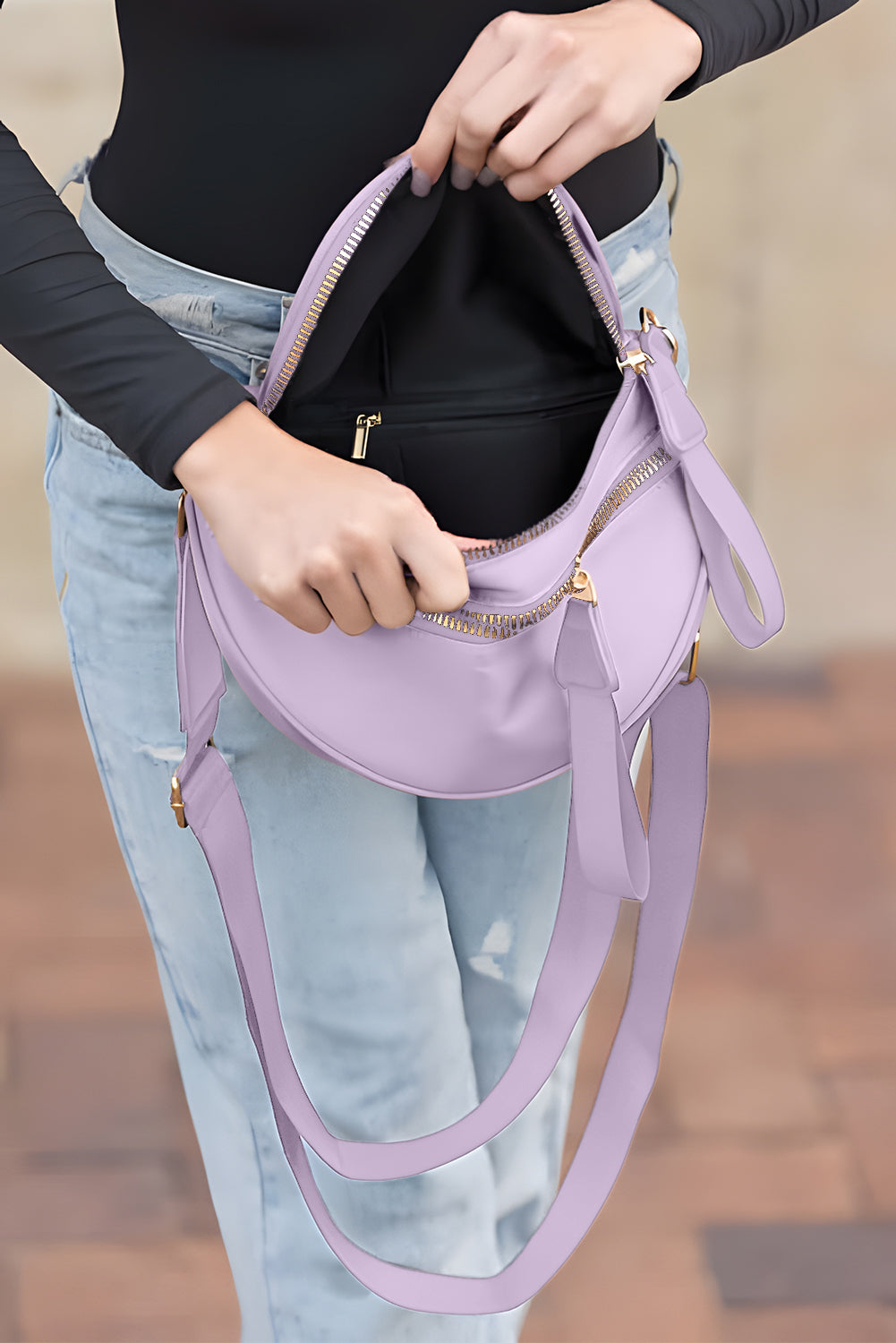 Bright Pink Strap Double Zipper Crossbody Bag c8e1e7624e9bfe84