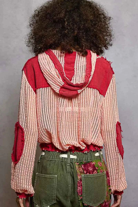Texture Woven Button Down Hooded Shirt with Drawstring Hem c8e5233d-0b23-44ad-920a-6b4208041893-Max-Origin