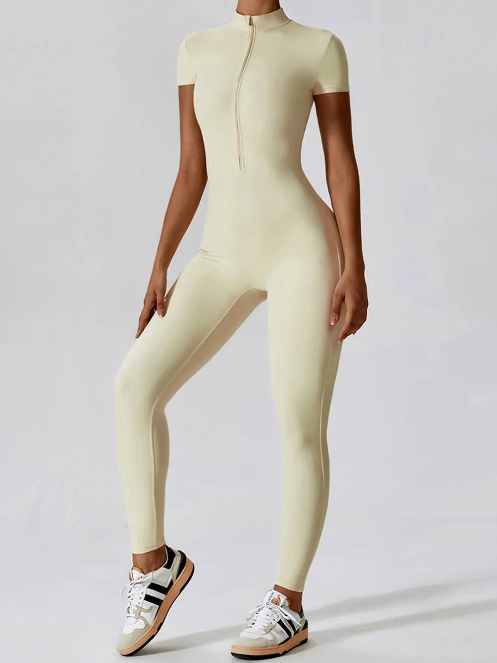Basic Bae Half Zip Short Sleeve Active Jumpsuit c8e8dff4-dfae-43f8-bd2c-8ef1de39d264-Max
