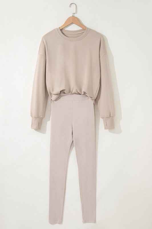 Solid Oversize Sweatshirt and Ribbed Leggings Set c8f309b3-5c46-4088-a41b-f8d9dfd5e093
