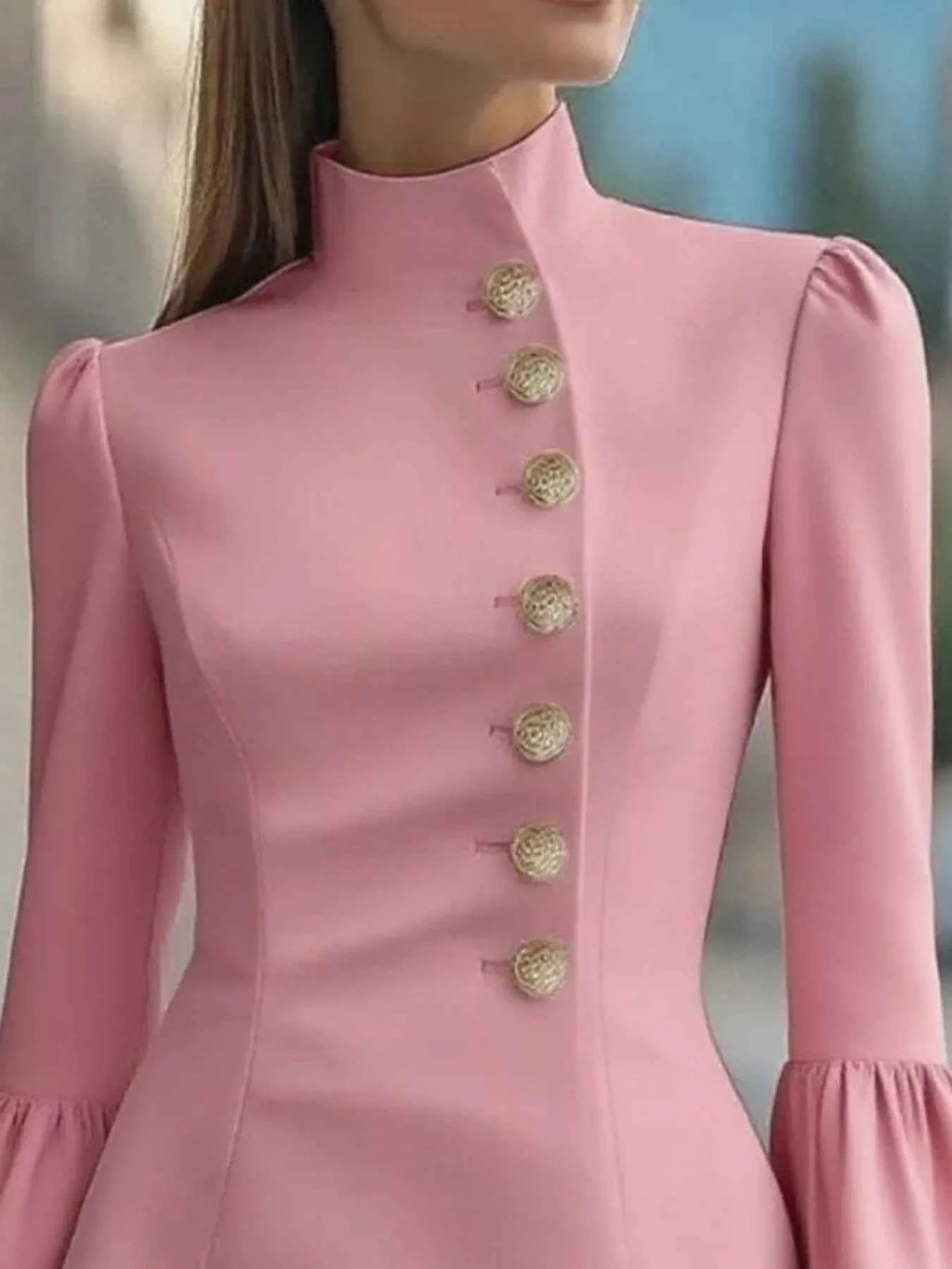 Bell Sleeve Mini Dress with Front Button c8f4eb84-3912-44ad-843d-e130b4b3089c-Max-Origin